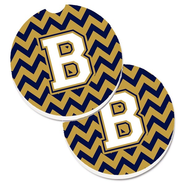 Carolines Treasures Letter B Chevron Navy Blue and Gold Set of 2 Cup Holder Car Coaster CJ1057-BCARC - main